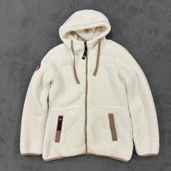 Canada Weather Gear White Sherpa Fleece Hoodie Full Zip Drawstring Womens Size S - Picture 1 of 10